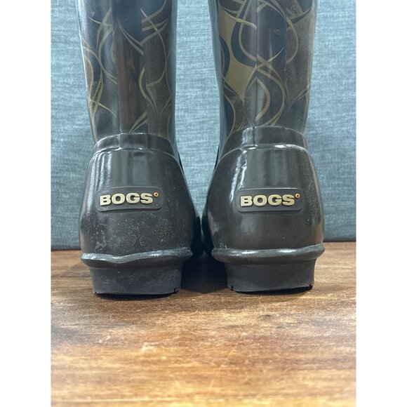 Bogs Womens Waterproof Printed Rain Boots Size 7 Green/Brown With Pattern - Picture 4 of 10